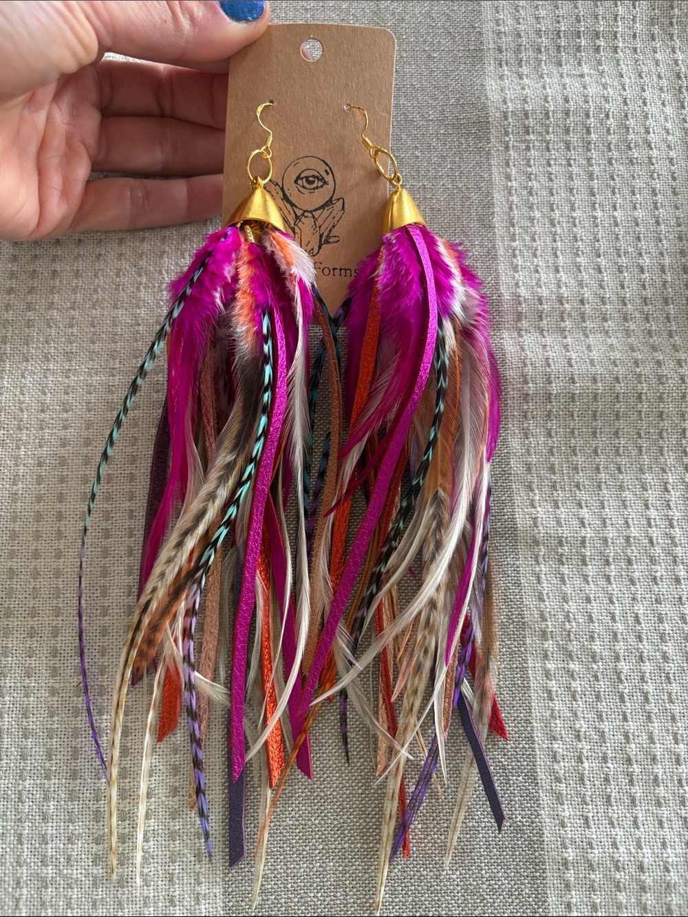 Feather & Leather Earrings - Fuchsia Pink, Purple, Blue & Orange